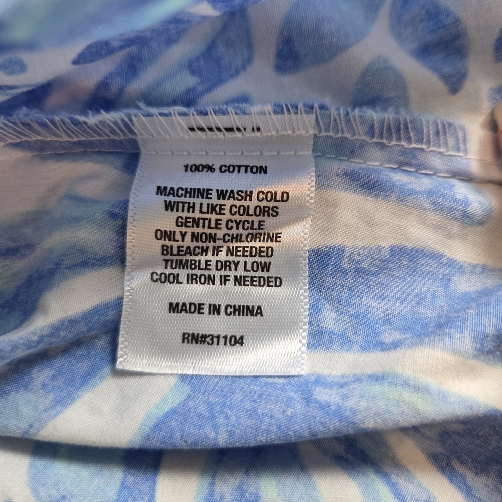 Crown & Ivy Blue White Floral Print Flutter Sleeve Cotton Blouse Size M - Picture 6 of 8